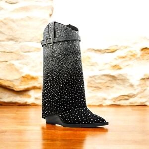 NIB Madden Girl Joe- Rhinestone Cuffed Wedge Western Dress Booties Size 7